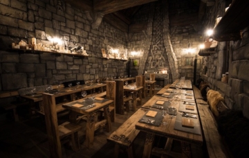 Gedeckte Tische im Restaurant Rutmors Taverne im Phantasialand.